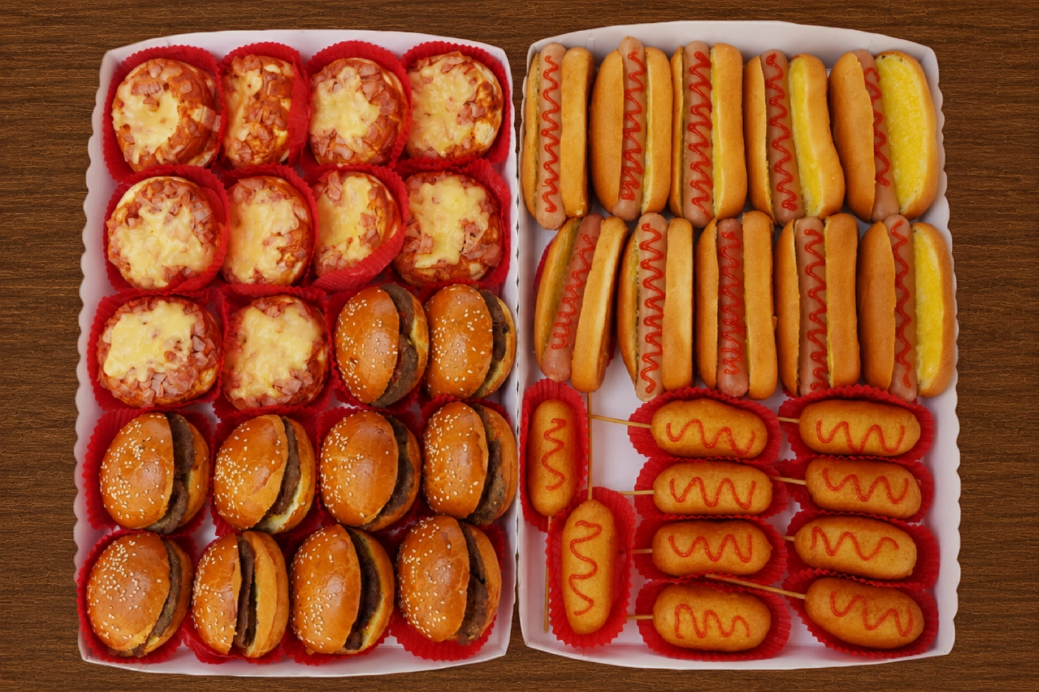 bocadillos Americanos CDMX, antojitos para fiestas Ciudad de México, comida para ver el futbol, paquetes de comida para reuniones, mini Hamburguesas, mini banderillas, hot dogs, mini pizzas, servicio a domicilio CDMX., bocadillos para el partido, Botana para el partido